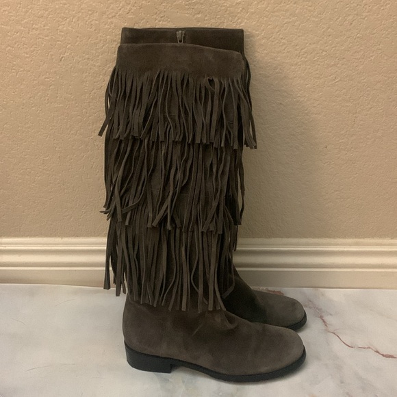 Stuart weitzman zippered knee high boots suede swinglow fringe boots size 6M - Picture 5 of 12